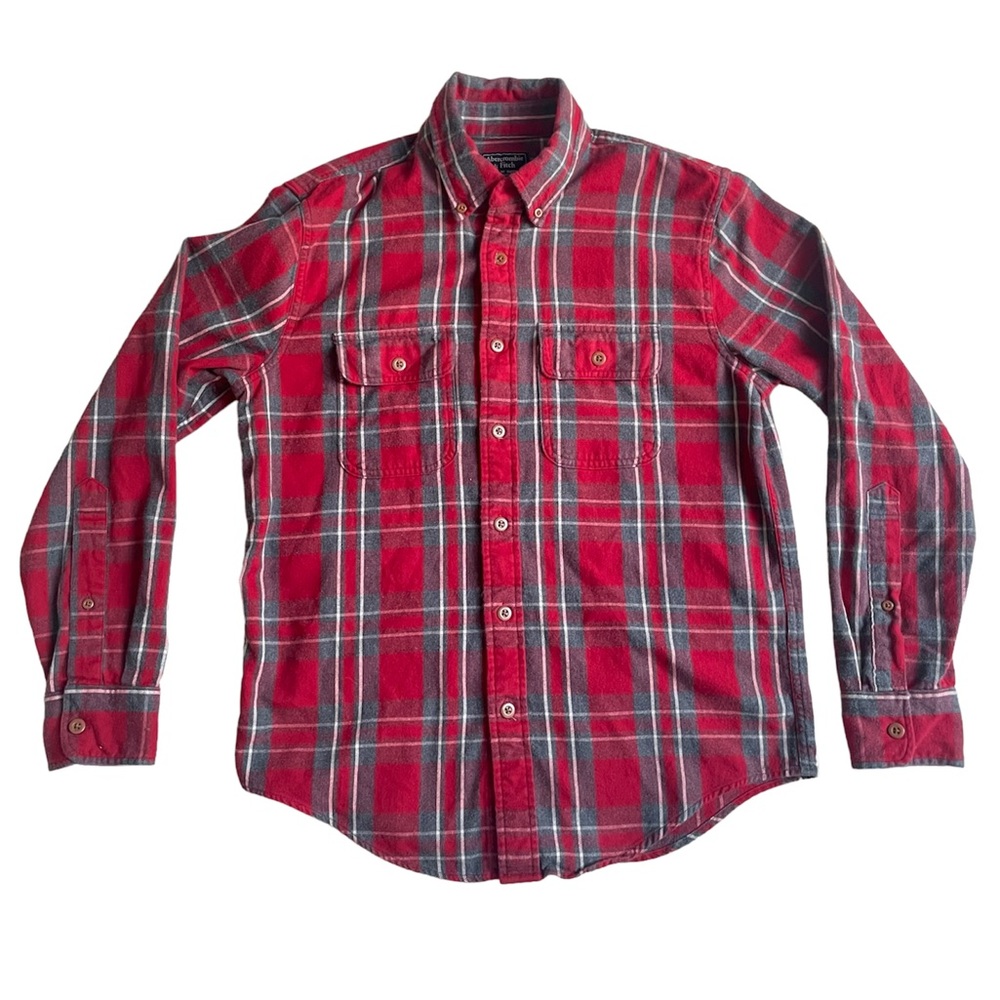 Abercrombie & Fitch Flannel Plaid Red Button Down Shirt Small